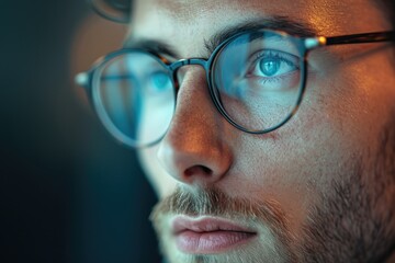 A detailed close-up of a person wearing glasses. Suitable for various applications - obrazy, fototapety, plakaty