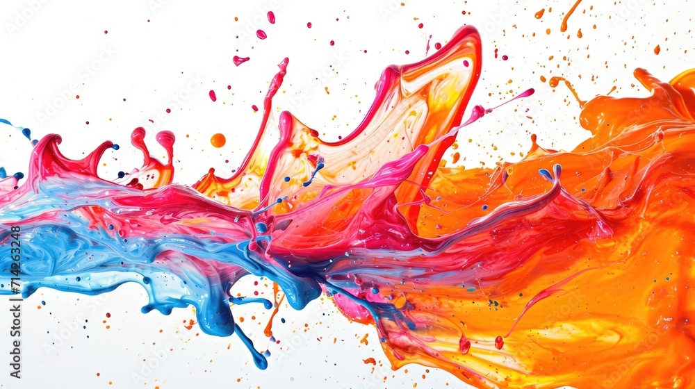 Poster Close up of a vibrant liquid splash on a clean white surface. Perfect for adding a pop of color and energy to any design project