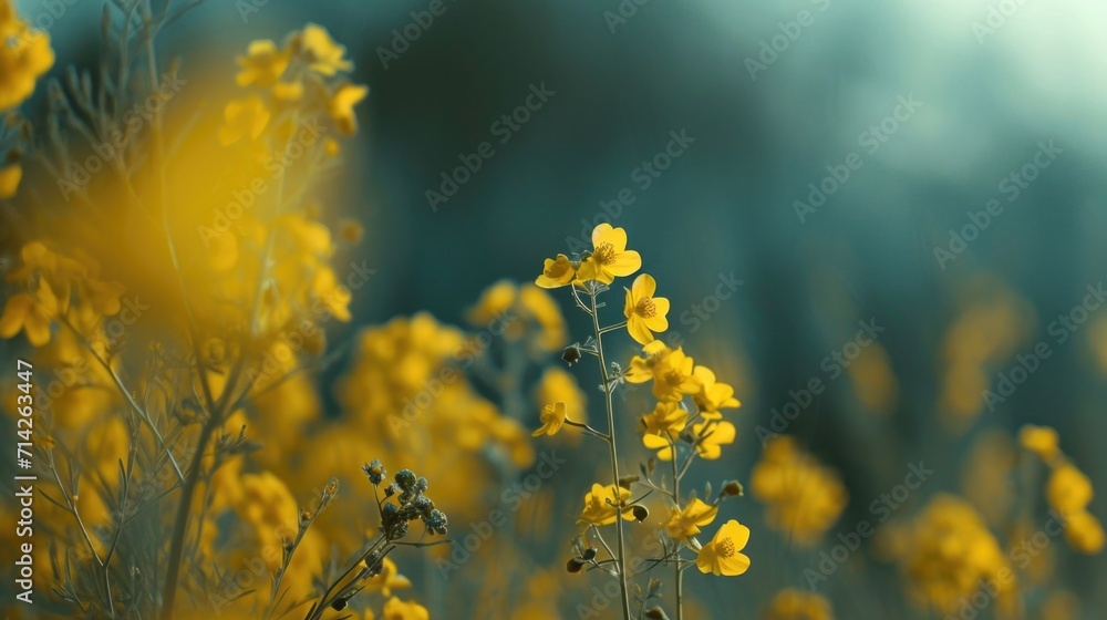 Poster A bunch of yellow flowers in a field. Perfect for nature and floral designs