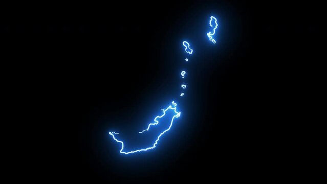 Animated map of the Indonesian island of North Sulawesi with a glowing neon effect