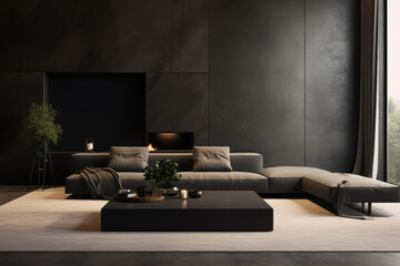 Sofa set and decor modern minimal living room interior design black colors