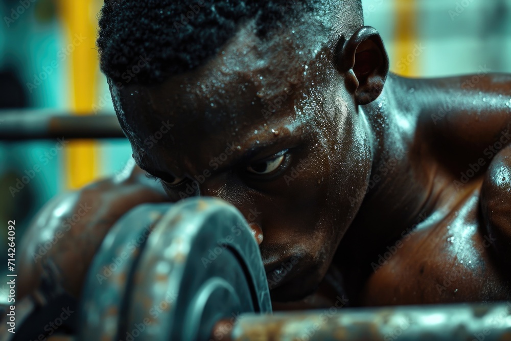 Poster a close-up image of a person lifting a dumbbell. this versatile picture can be used to depict streng