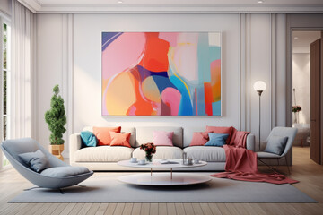 Sofa set and decor modern minimal living room interior design colorful