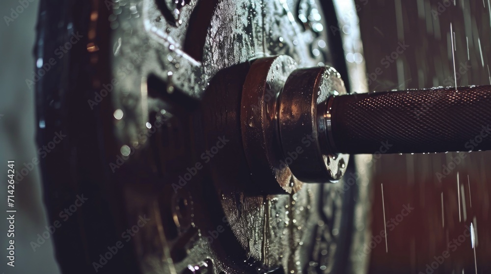 Poster water droplets glisten on a metal object in this close-up image. perfect for illustrating the beauty