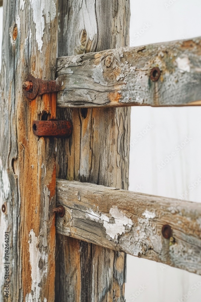 Poster A detailed close-up of a wooden fence showcasing its rustic charm. Perfect for adding texture and character to any project