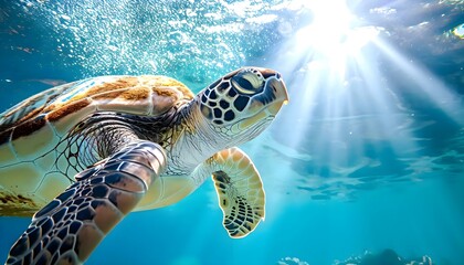 Obraz premium a green turtle swimming in the ocean