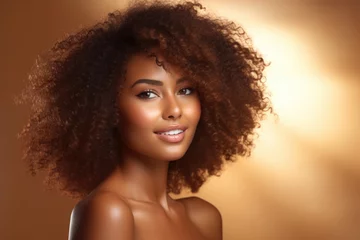Fotobehang Beautiful  smiling African American woman with healthy skin and curly hair. © darshika