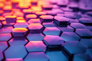 Obraz premium Hexagon-shaped decorations placed on a table. Perfect for adding a modern touch to any event or gathering