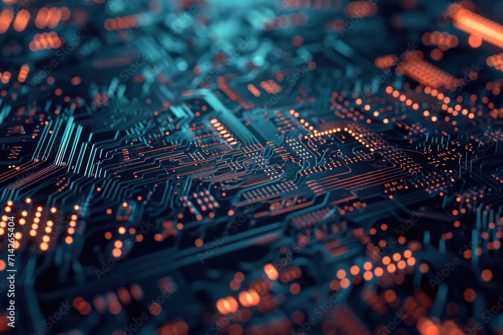 Leinwandbilder A detailed close up of a computer circuit board. This image can be used to showcase technology, electronics, or the inner workings of a computer