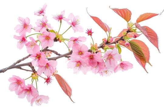 A beautiful branch of a cherry tree covered in pink flowers. Perfect for springtime or nature-themed designs