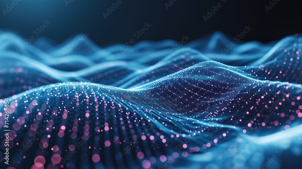 Poster A close-up view of a wave of blue and pink lights. This image can be used to add a vibrant and colorful touch to various projects