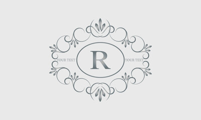 Luxury logo design for hotel, heraldry, business, illustration, restaurant and others with letter R. Vector illustration.