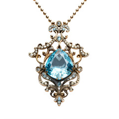 A necklace with a large blue stone in the center on a transparent background png isolated - obrazy, fototapety, plakaty