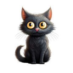 A black cat with yellow eyes sitting on a transparent background png isolated