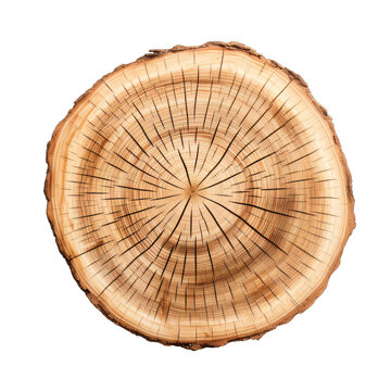 A cross section of a tree piece of wood on a transparent background png isolated