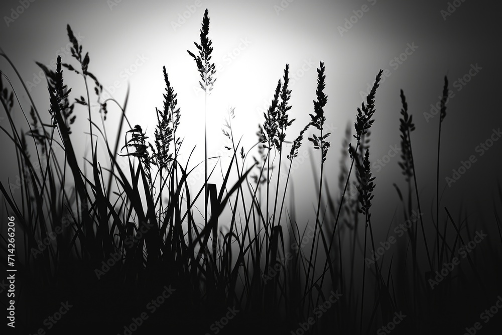 Poster a black and white photo capturing the beauty of tall grass. perfect for adding a touch of nature to 
