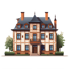 A big cartoon house mansion on a transparent background png isolated
