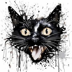 A cute cat face watercolor illustration drawing design vibrant t-shirt kitten