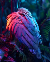 Obraz premium a colorful bird sitting on top of a lush green forest
