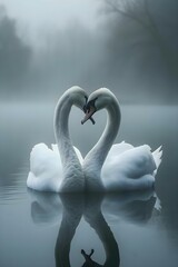a couple of swans sitting on top of a lake