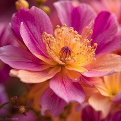 Obraz premium Enchanting Magenta Bloom: A Captivating Macro Photograph Illuminated by Generative AI in the Warm Evening Glow