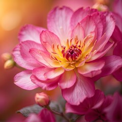 Mystical Magenta Blossom: A Captivating Macro Photograph Unveils Enchanted Flora in Golden Evening Light | Generative AI