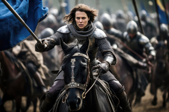 Jeanne d’Arc (Joan of Arc) Johanna von Orléans leading the French army to a victory at Orléans in 1429 (generative AI)