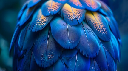 Obraz premium a close up of a blue and orange bird's feathers
