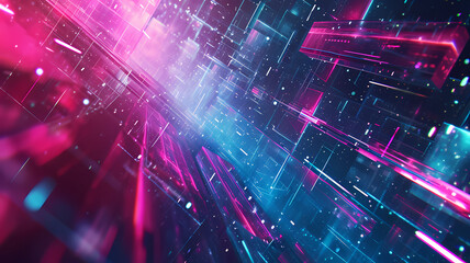 Digital abstract art background featuring futuristic synthwave aesthetics