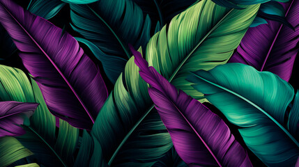 Tropical leaves background. Realistic vector illustration of banana leaves.