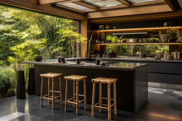 Fototapeta premium Spacious modern kitchen biophilic interior design