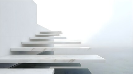 a set of white stairs leading up to a white wall