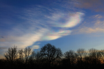 Cloudscape with rare Nacreous clouds at sunset near Ferryhill, County Durham England, UK.
