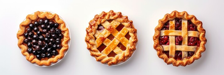 Three pies with different designs on them. Generative AI. - obrazy, fototapety, plakaty
