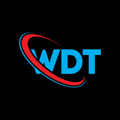 Fototapeta na wymiar WDT logo. WDT letter. WDT letter logo design. Initials WDT logo linked with circle and uppercase monogram logo. WDT typography for technology, business and real estate brand.
