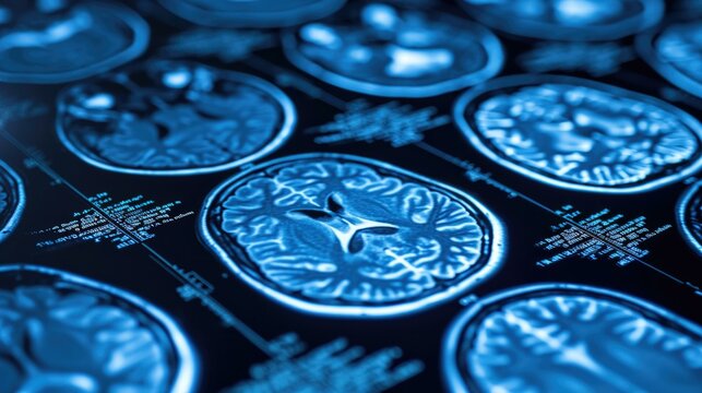 Mri brain scan image with blue light. Generative AI.