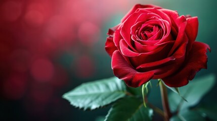 Fototapeta premium An elegant background with a single red rose, offering generous space for romantic and inspirational text or content. 