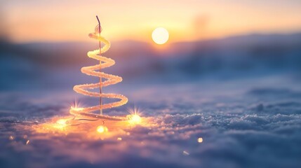 Obraz premium a christmas tree with lights in the snow