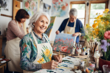 Senior Women Enjoying a Painting Class