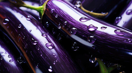 Stack of eggplant on color background
