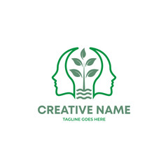 eco friendly two face with green bulb logo. natural mind logo