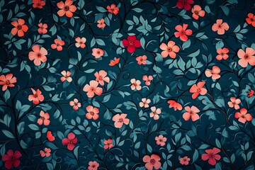 A Stylized Floral Pattern on a Dark Teal Background