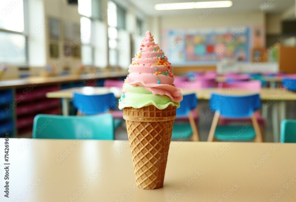 Aufkleber an ice cream cone with colorful sprinkles on top of it. generative ai.