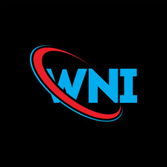 WNI logo. WNI letter. WNI letter logo design. Initials WNI logo linked with circle and uppercase monogram logo. WNI typography for technology, business and real estate brand.