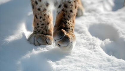 a close up of a snow leopard's foot in the snow