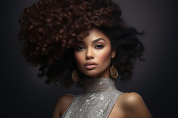 Black woman with voluminous hair and beautiful face.