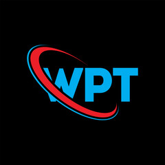 WPT logo. WPT letter. WPT letter logo design. Initials WPT logo linked with circle and uppercase monogram logo. WPT typography for technology, business and real estate brand.