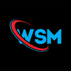WSM logo. WSM letter. WSM letter logo design. Initials WSM logo linked with circle and uppercase monogram logo. WSM typography for technology, business and real estate brand.