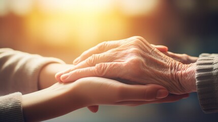 Close-up Hands of Helping Hands: Elderly Home Care, Mother and Daughter - Mental Health and Elderly Care Concept AI Generated