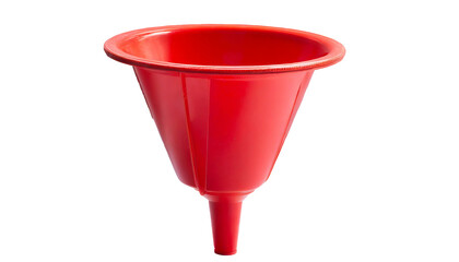 Red plastic funnel isolated on transparent background.